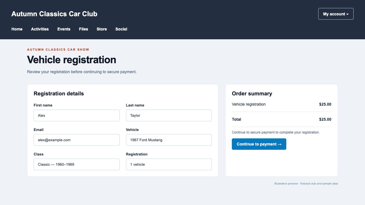 Illustrative Middletwin checkout for a sample club purchase