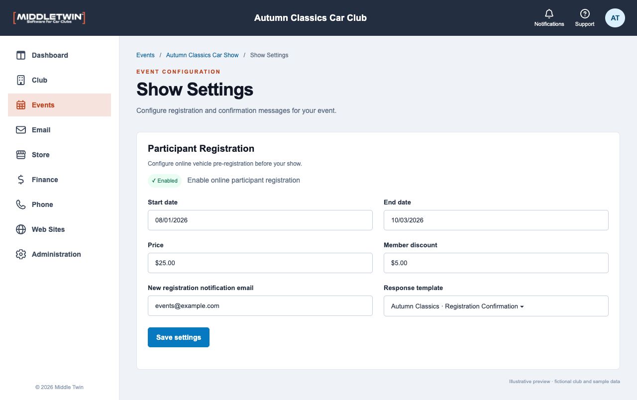 Middletwin Next registration response template settings