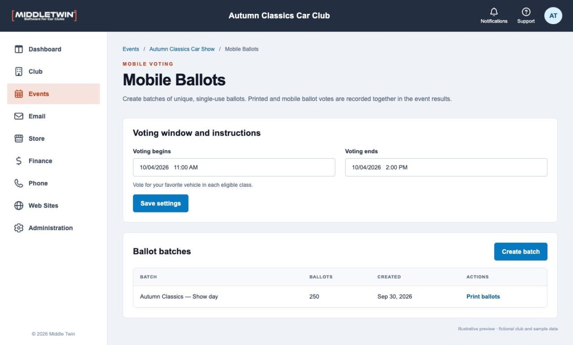 Middletwin Next mobile ballot management for a sample car show